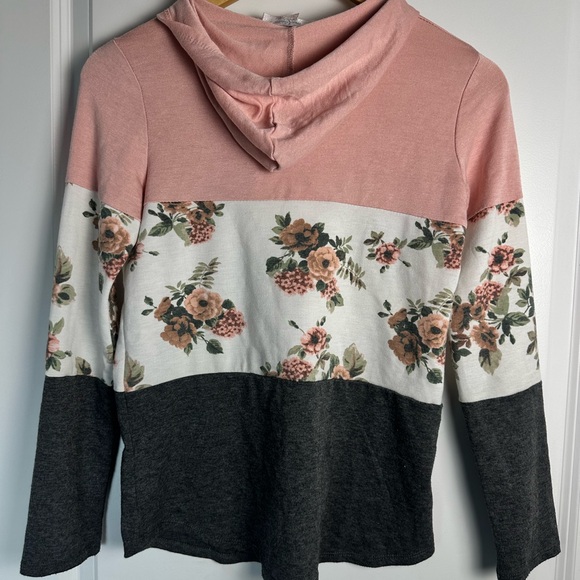 Floral Pink and Gray Kids Hoodie - Picture 8 of 10
